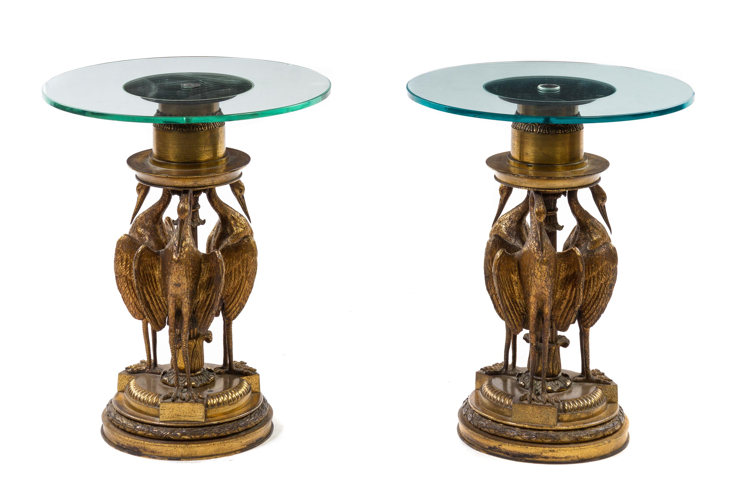 A Pair of Continental Gilt Bronze Pedestals, Height 21 x diameter 18 inches.