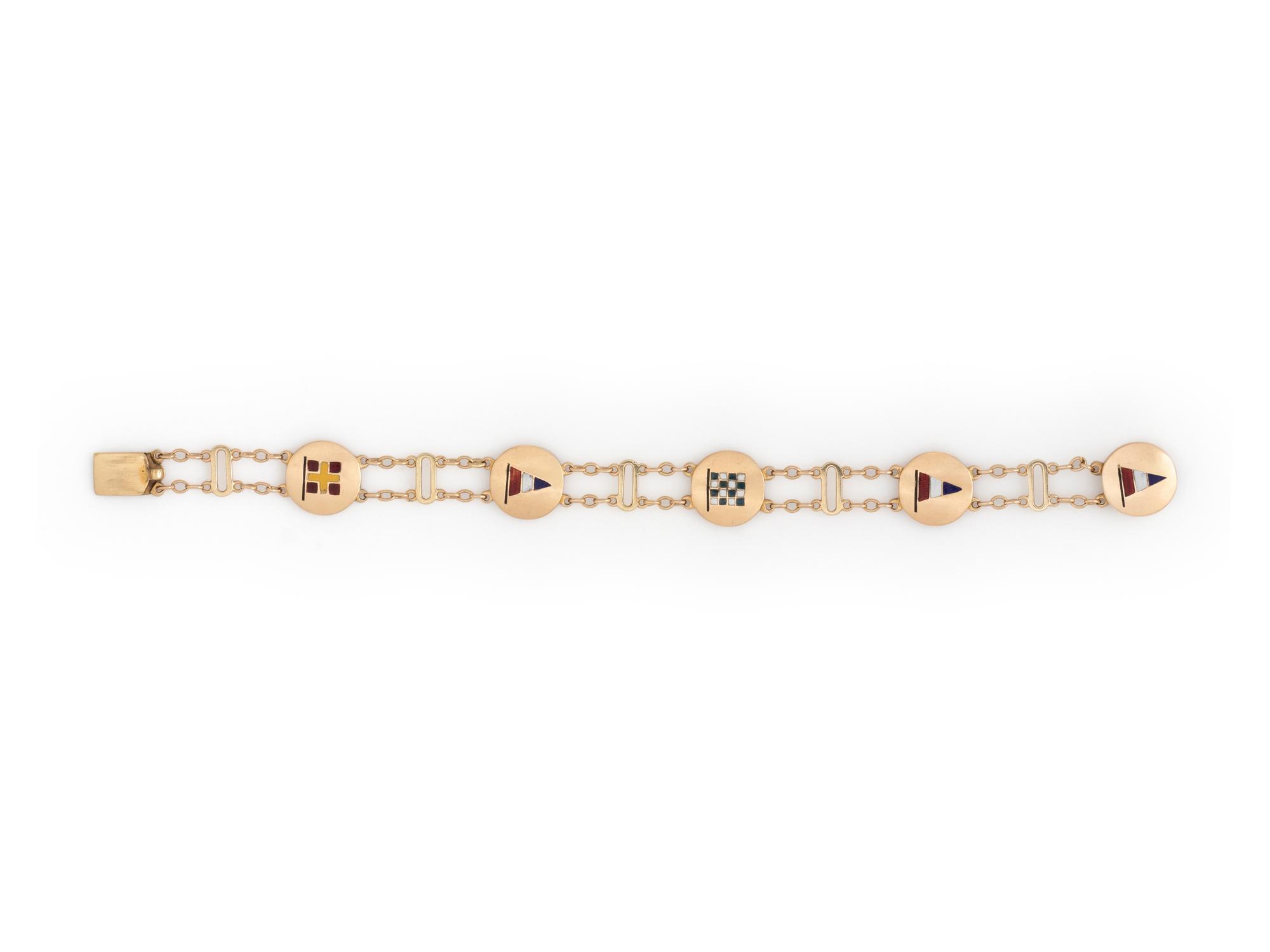 YELLOW GOLD AND ENAMEL NAUTICAL FLAG BRACELET