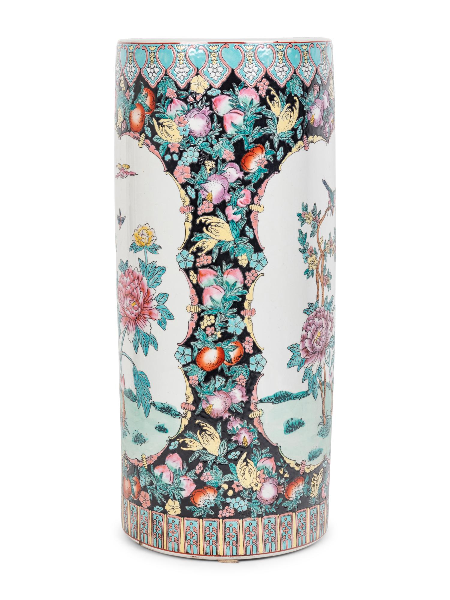A Chinese Enameled Porcelain Umbrella Stand