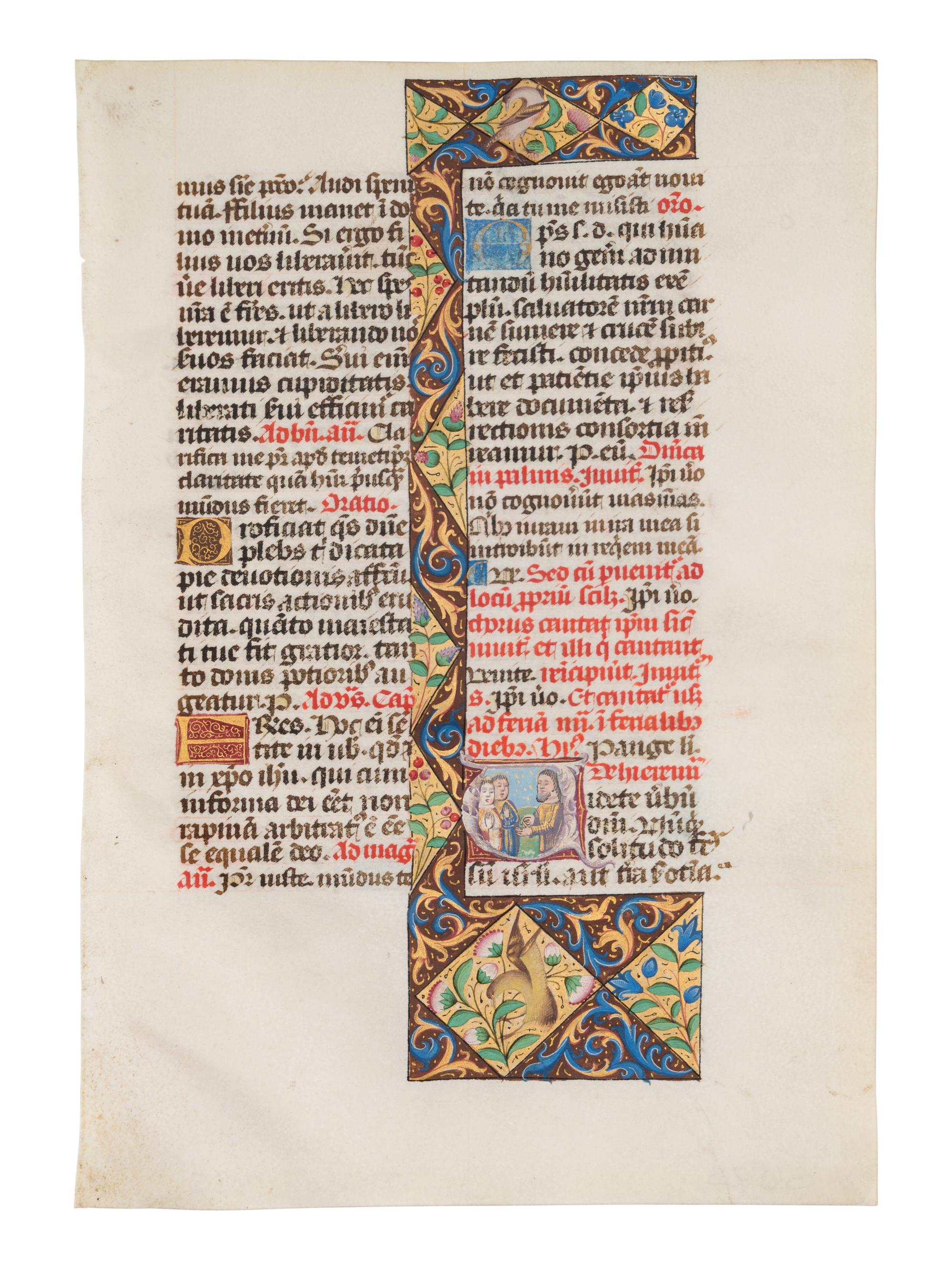ANONYMOUS ILLUMINATOR FROM TOURS A leaf from the Breviary of Bertrand de Chalençon, bishop of Rodez, including a historiated initial ‘U’ of Christ Preaching, in Latin, illuminated manuscript on parchment [France, Tours, c. 1480-1490]