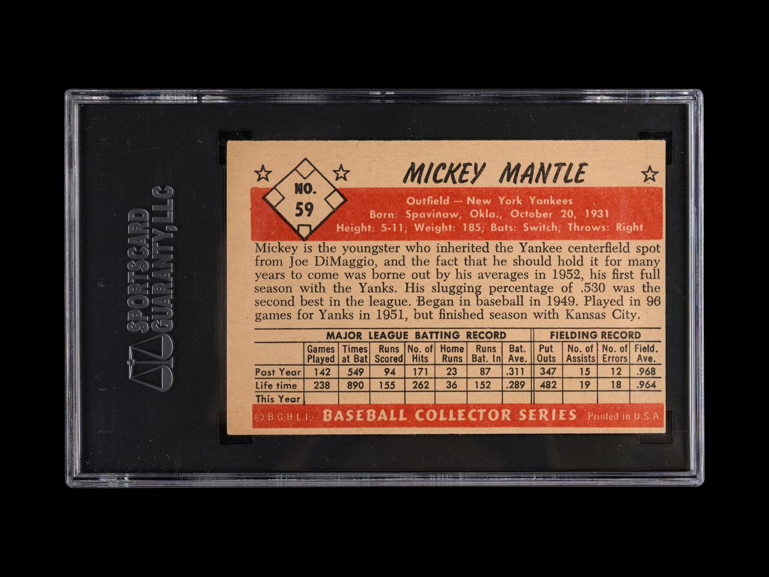 A 1953 Bowman Color Mickey Mantle Baseball Card No. 59, SGC 3