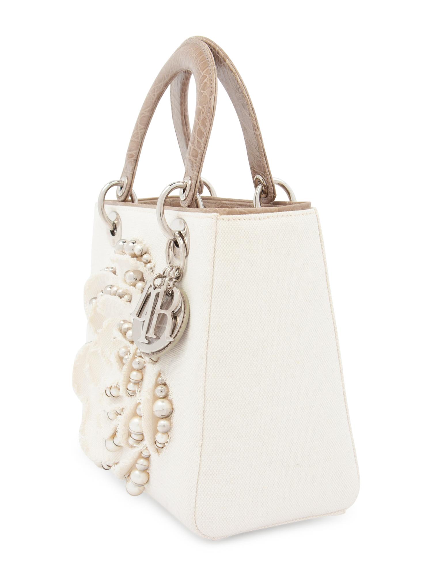 Christian Dior White Canvas Small Lady Dior Bag 2013