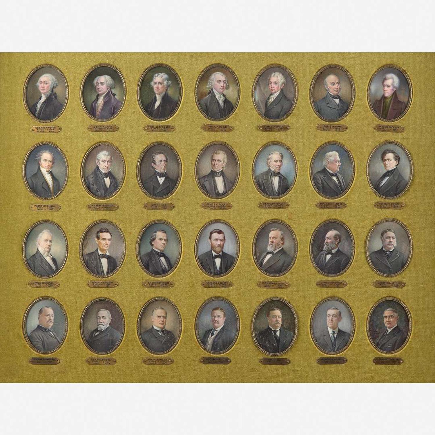 William Patterson (1864-1939) A Collection of Mounted Portrait Miniatures Depicting the First Twenty-Eight U.S. Presidents