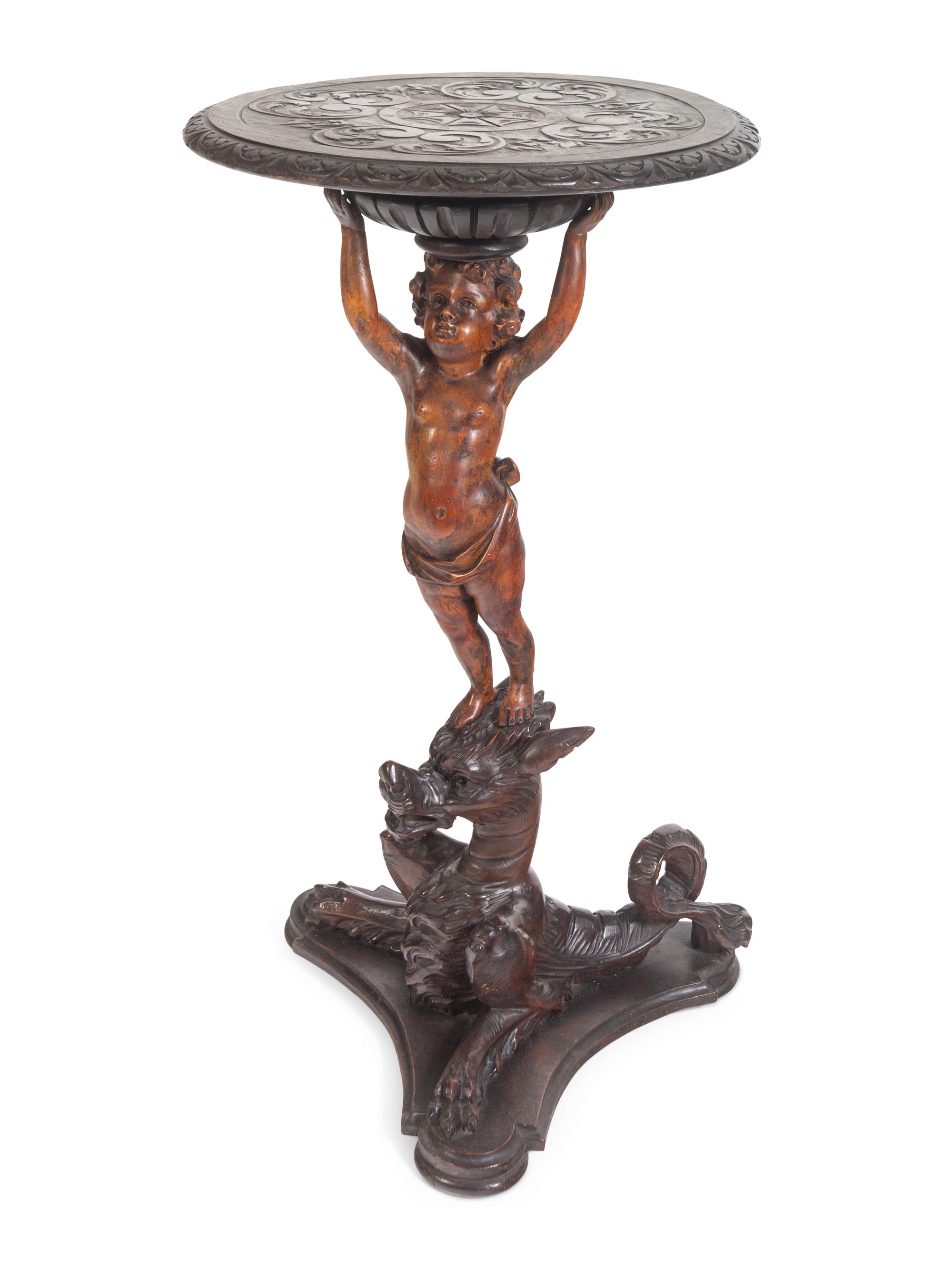 A Venetian Carved Walnut Figural Table