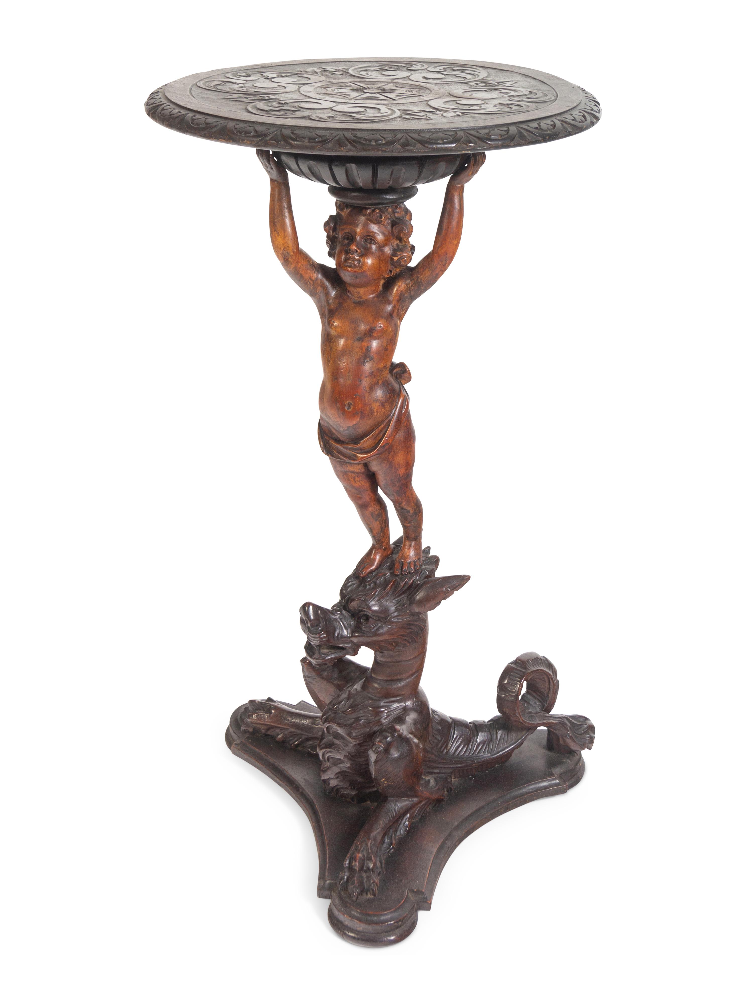 A Venetian Carved Walnut Figural Table