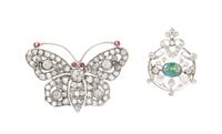 A Collection of Antique Platinum, Gold, Diamond, Opal and Ruby Brooches, 5.70 dwts.