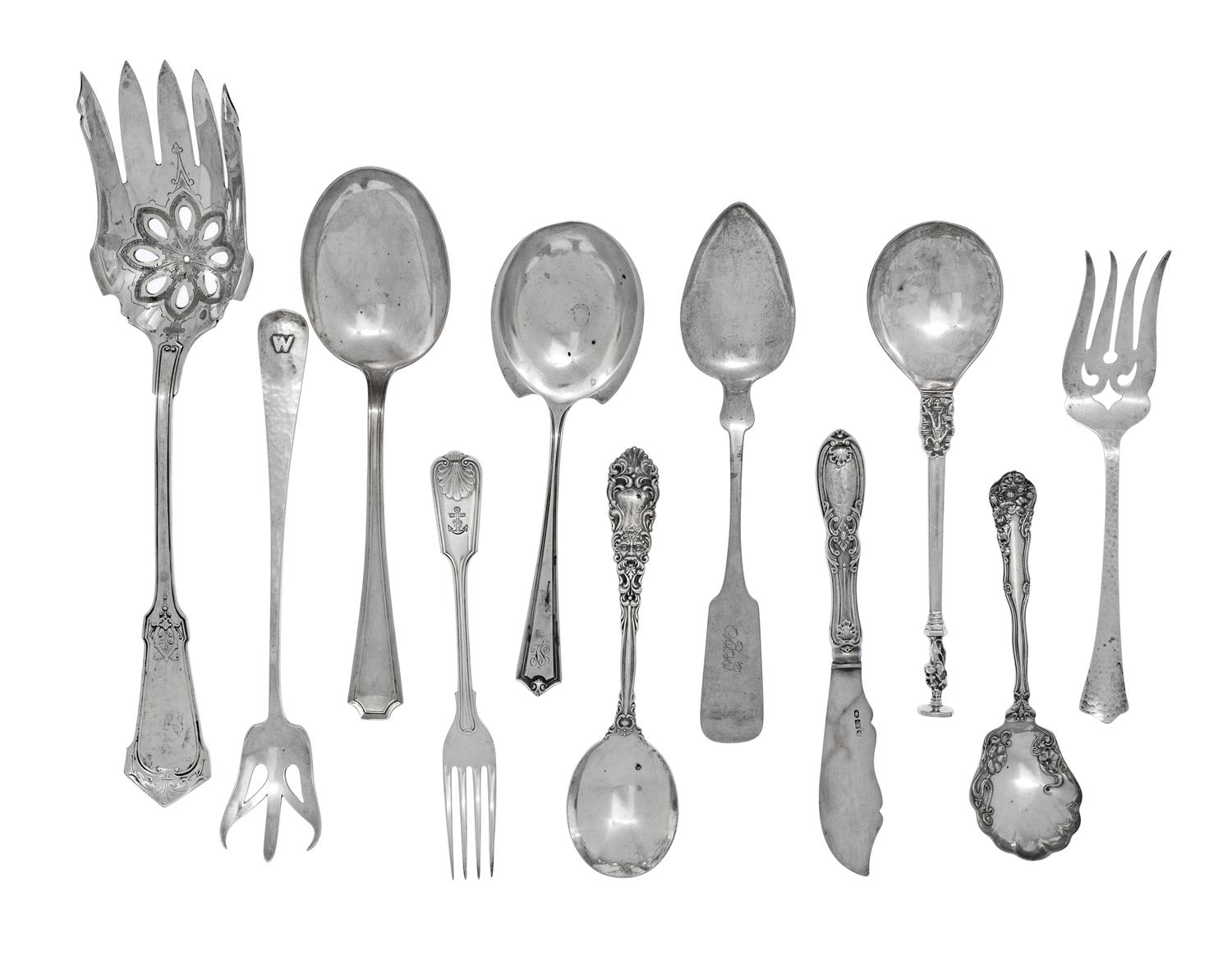 A Large Collection of American Silver and Coin Silver Flatware Articles