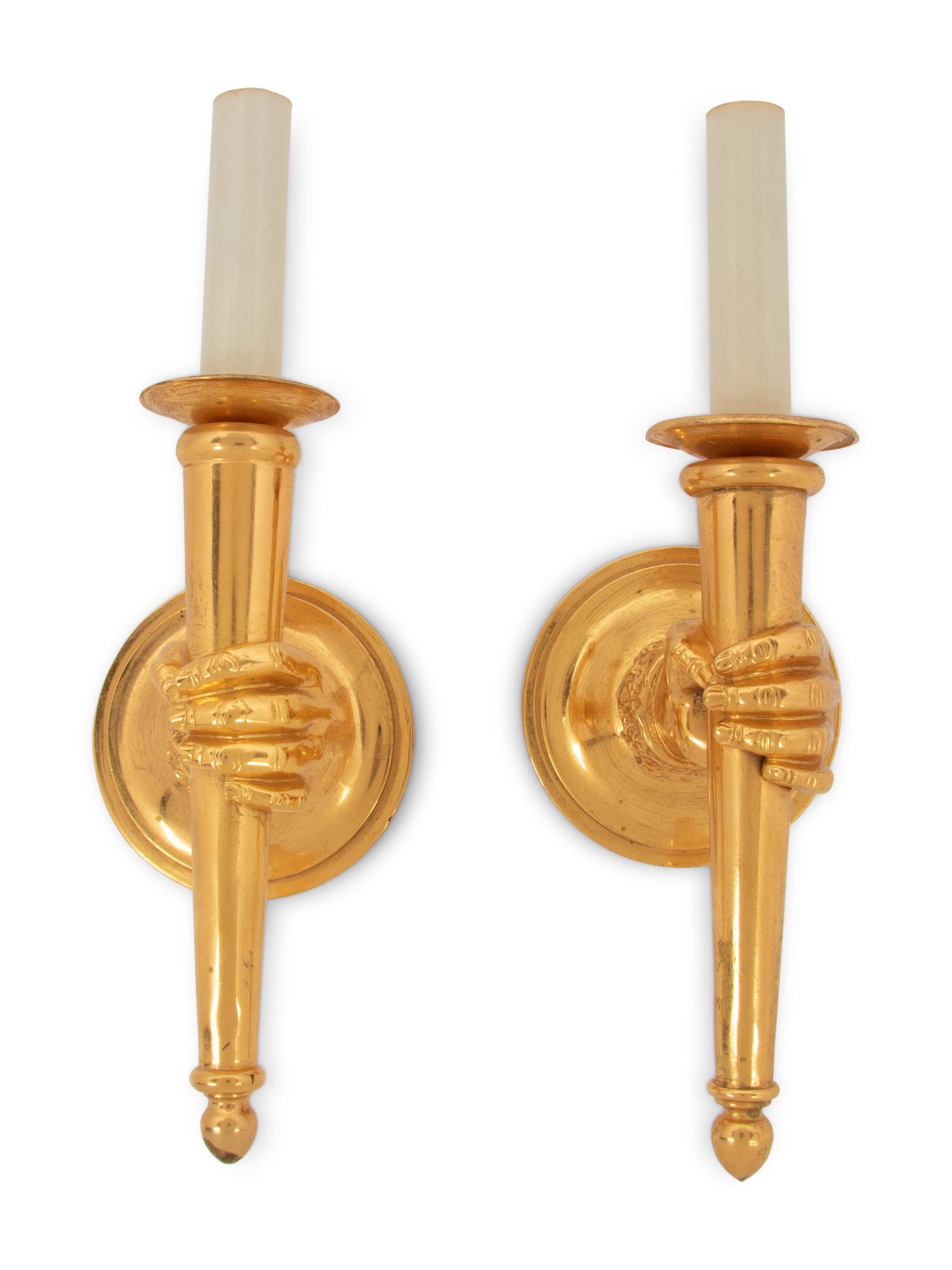 A Pair of Gilt Bronze Sconces in the Style of André Arbus