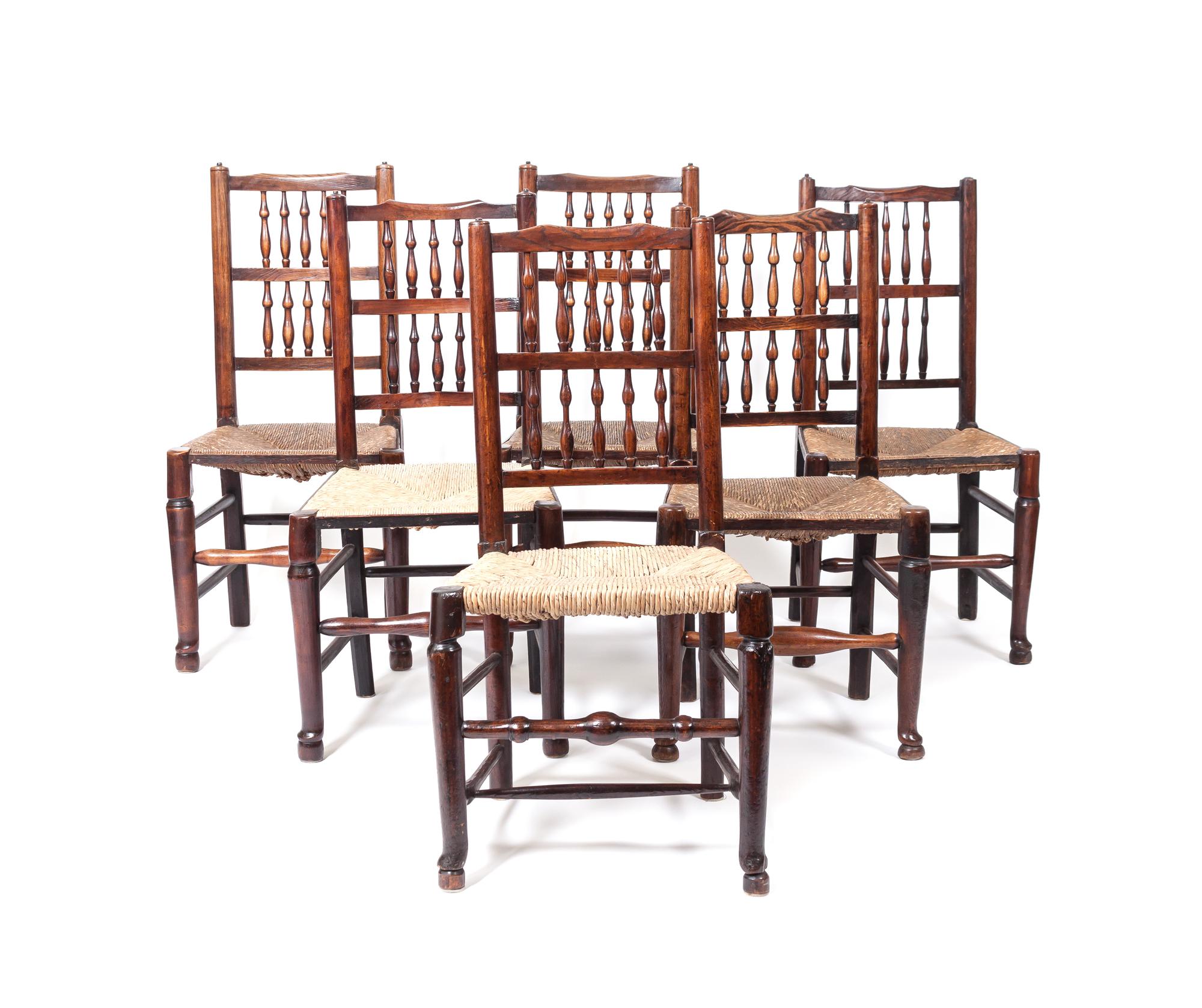 A Set of Six Oak Lancashire Chairs Height 37 1/2 inches. — 18TH/19TH CENTURY