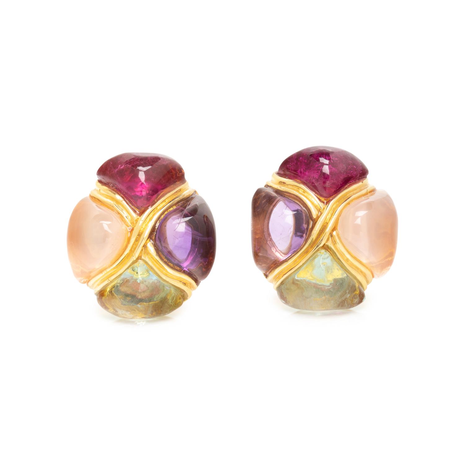 LAURA MUNDER, YELLOW GOLD AND MULTIGEM EARRINGS