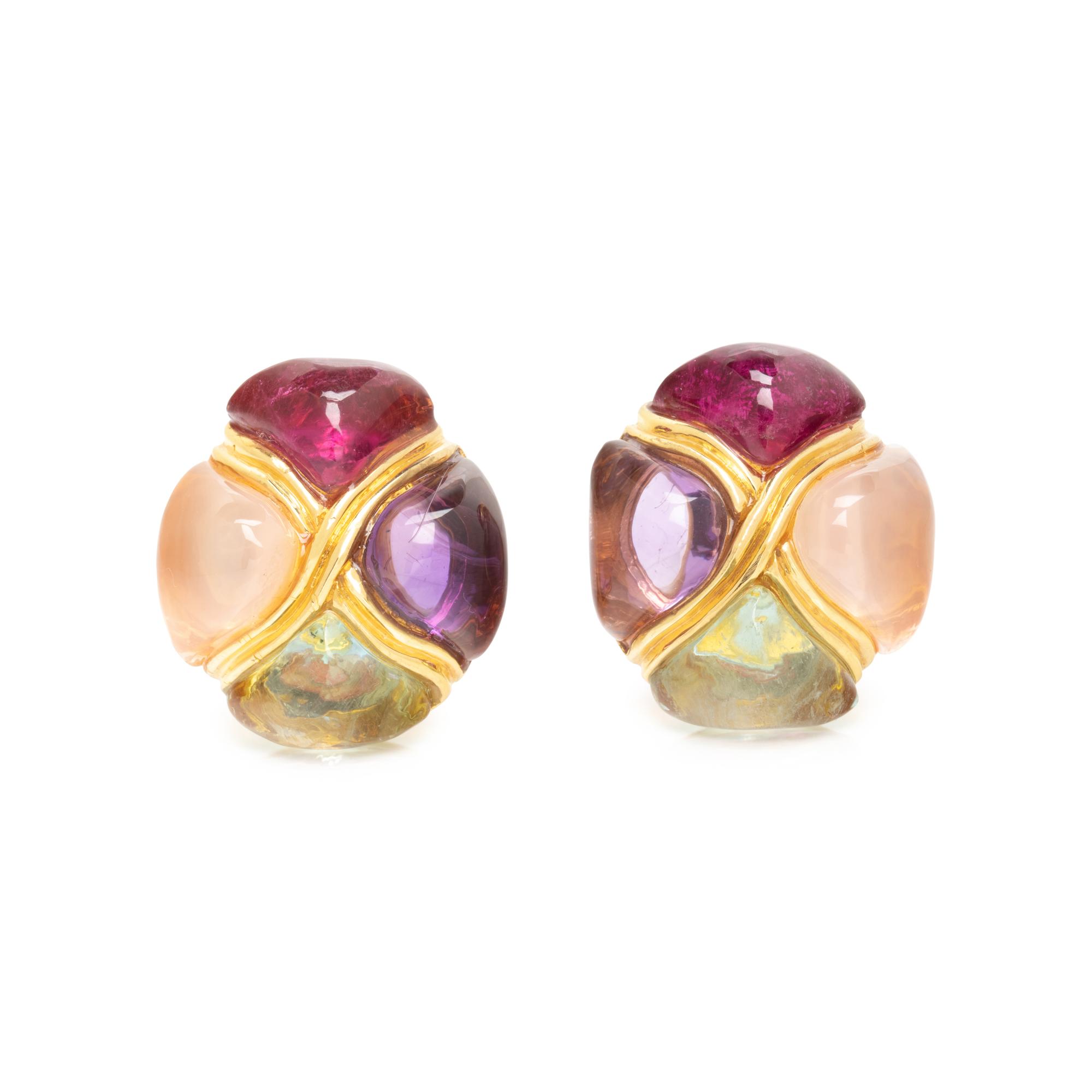 LAURA MUNDER, YELLOW GOLD AND MULTIGEM EARRINGS