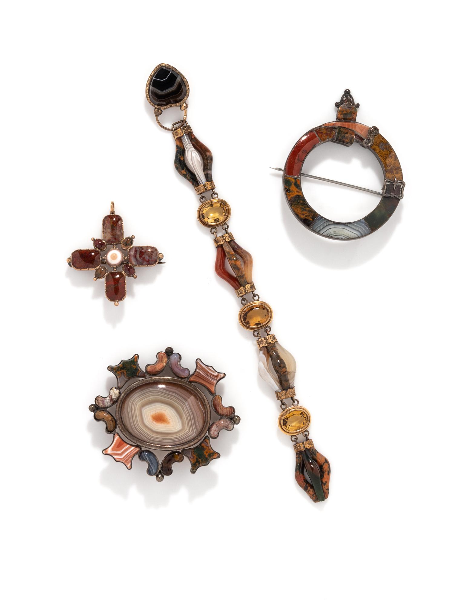 COLLECTION OF SCOTTISH HARDSTONE JEWELRY