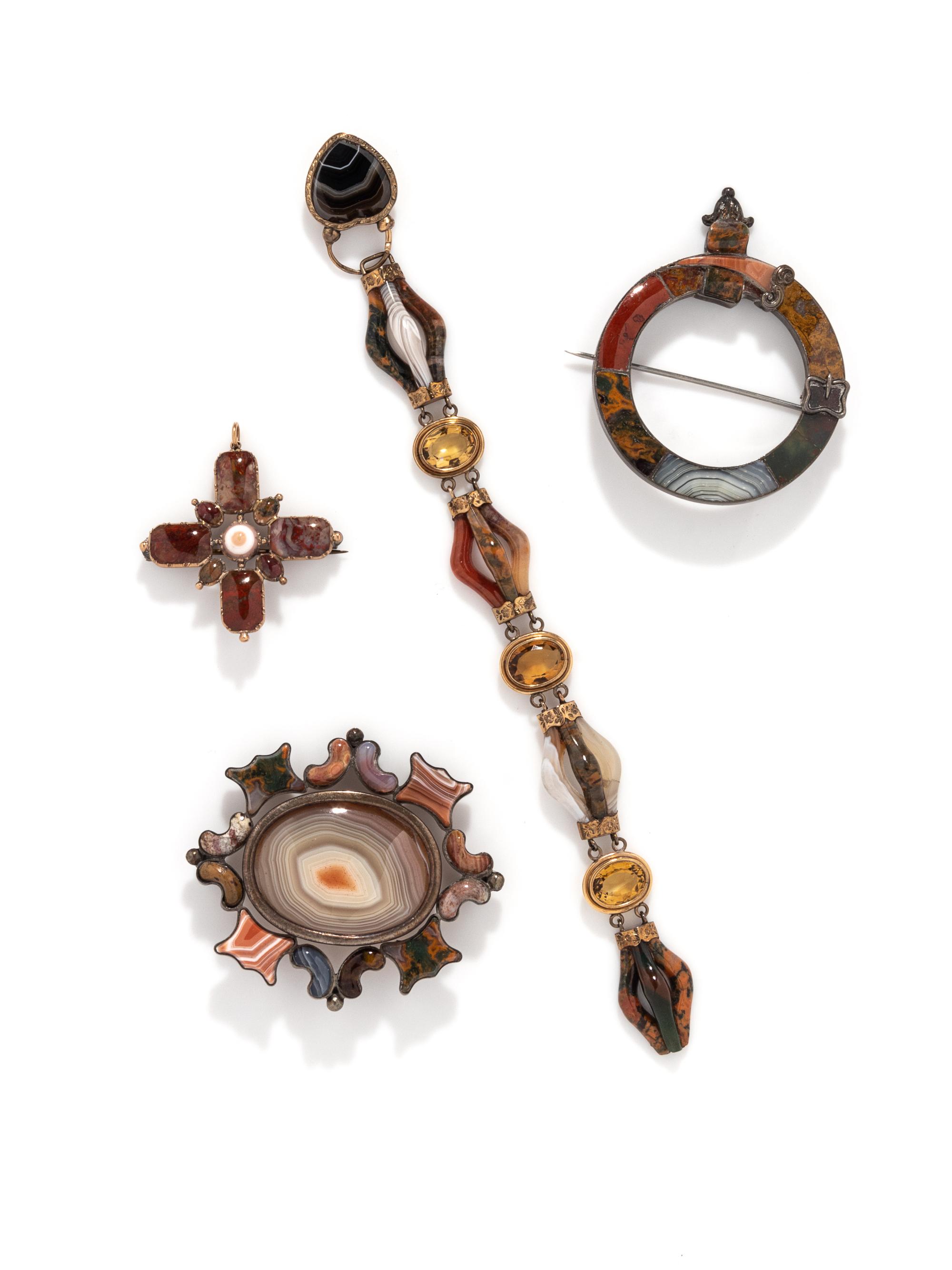 COLLECTION OF SCOTTISH HARDSTONE JEWELRY