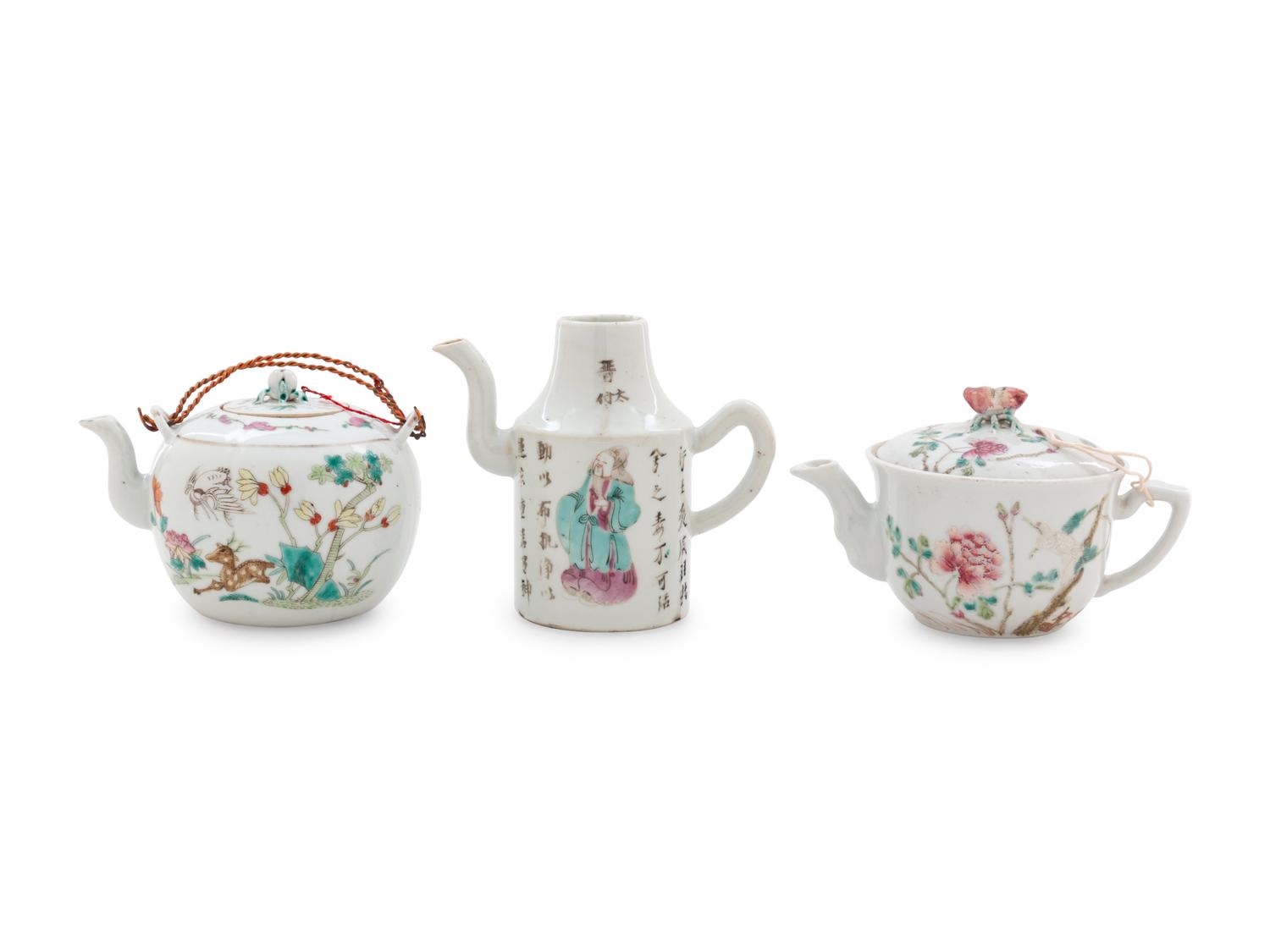 Seven Chinese Famille Rose Porcelain Teapots
