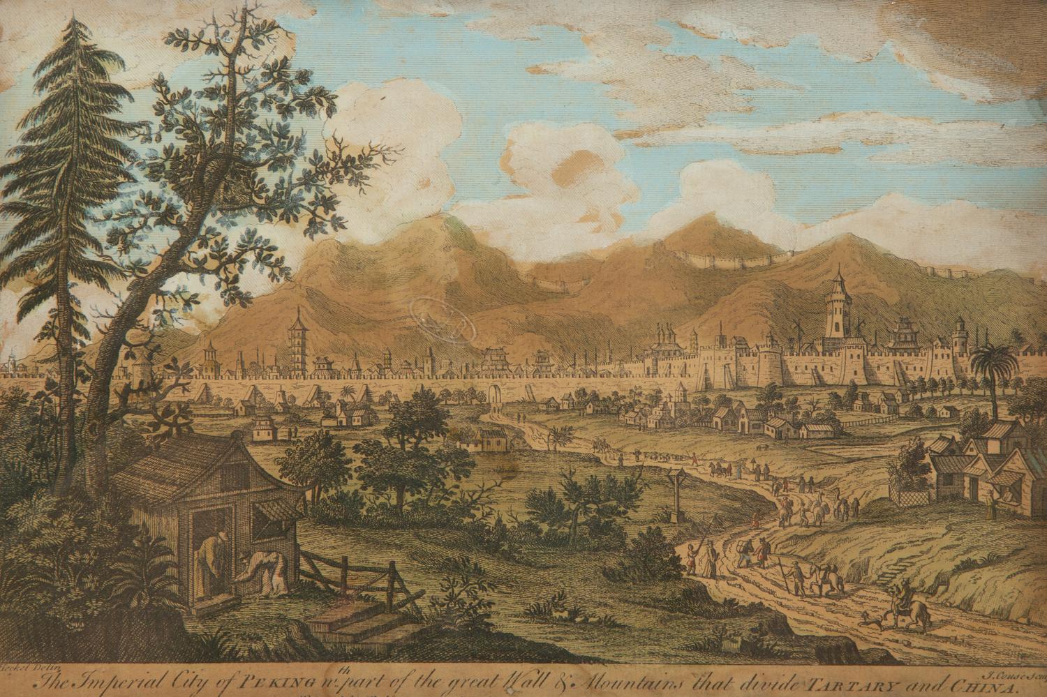 A Set of Five Colored Engravings of Views of China, After Augustin Heckel