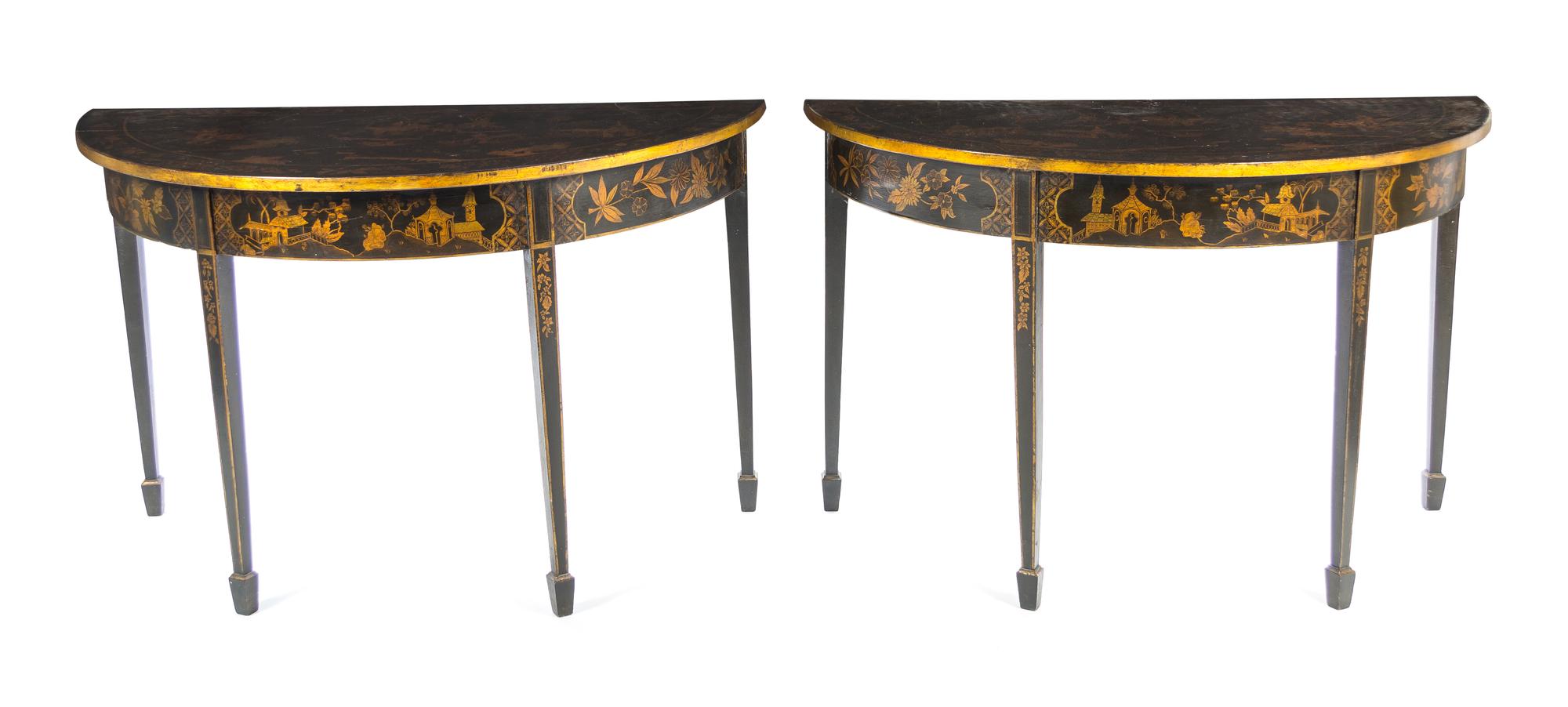 A Pair of Regency Lacquered Console Tables Height 30 1/2 x width 48 x depth 22 1/2 inches. — 19TH CENTURY WITH ALTERATION