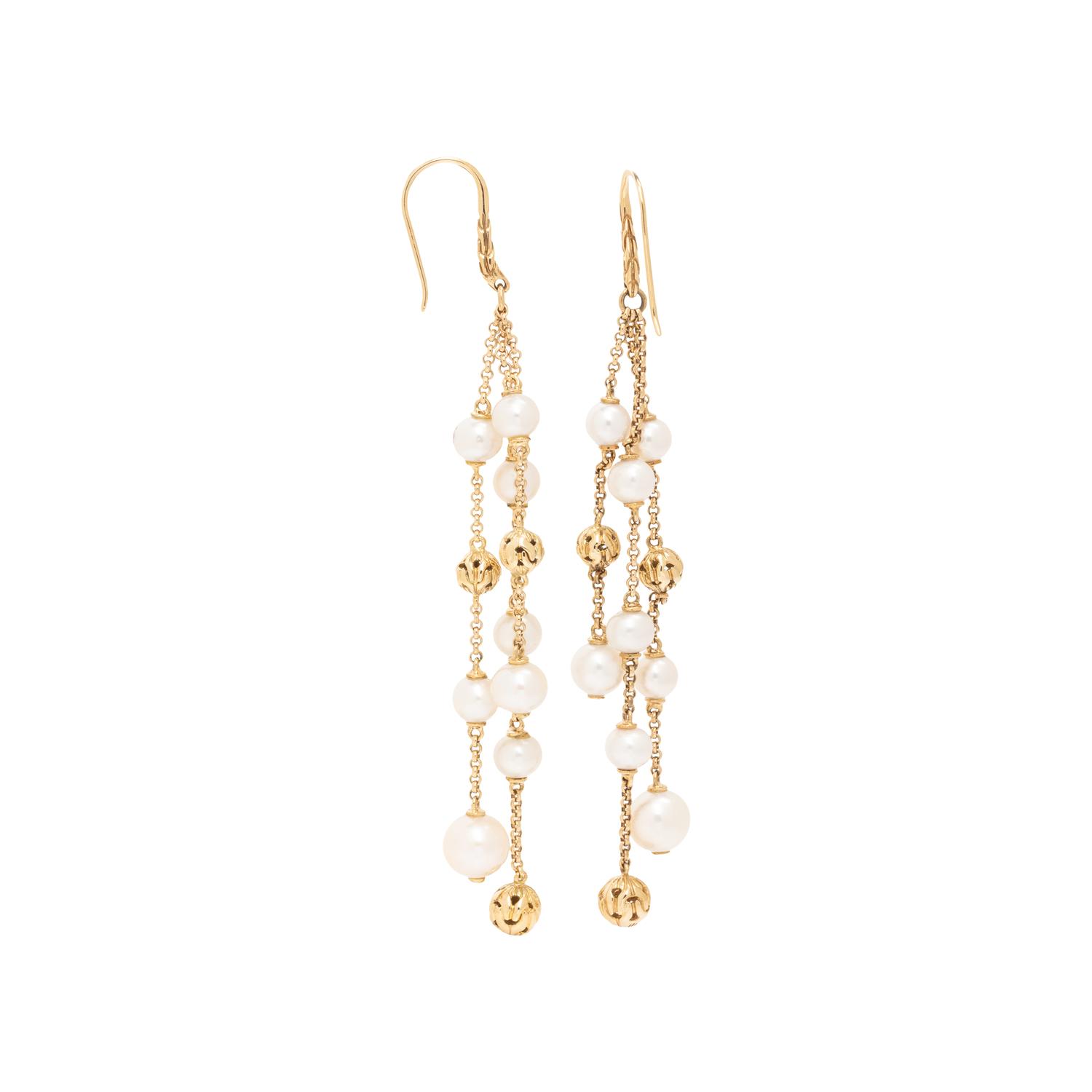 JOHN HARDY, YELLOW GOLD AND CULTURED PEARL EARRINGS