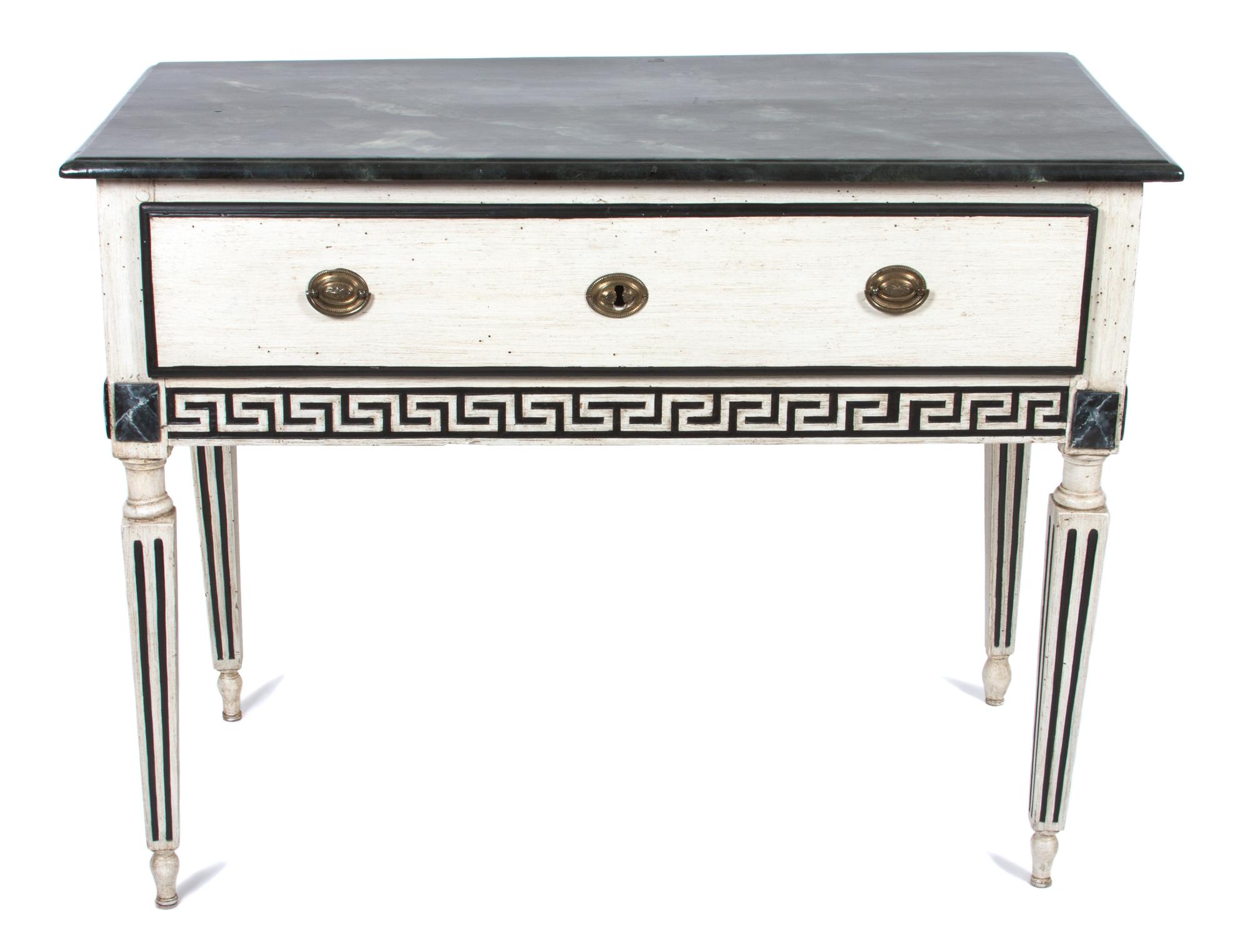 A Neoclassical Painted Console Table Height 32 1/2 x width 42 1/2 x depth 21 inches. — 19TH CENTURY WITH LATER PAINT