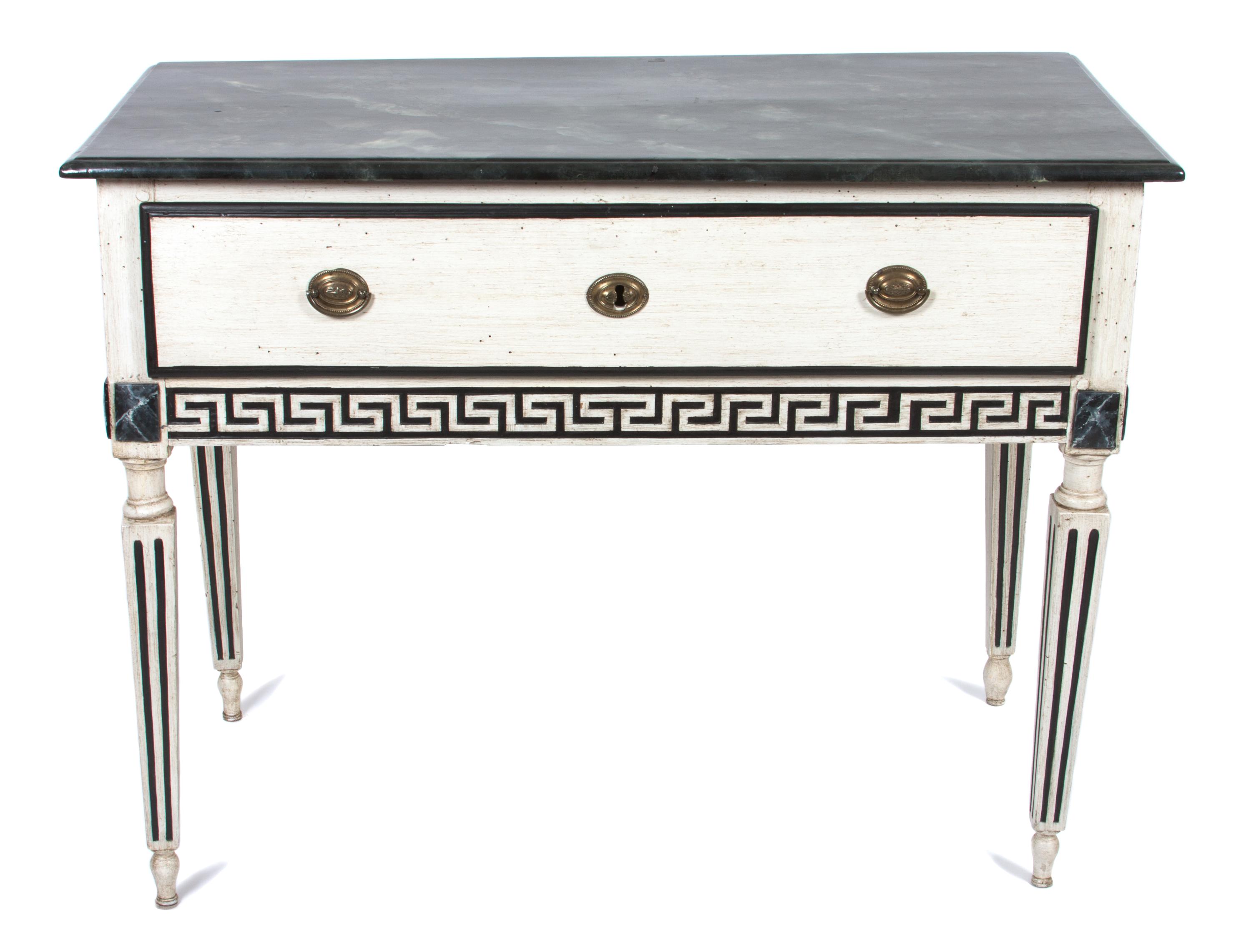 A Neoclassical Painted Console Table Height 32 1/2 x width 42 1/2 x depth 21 inches. — 19TH CENTURY WITH LATER PAINT