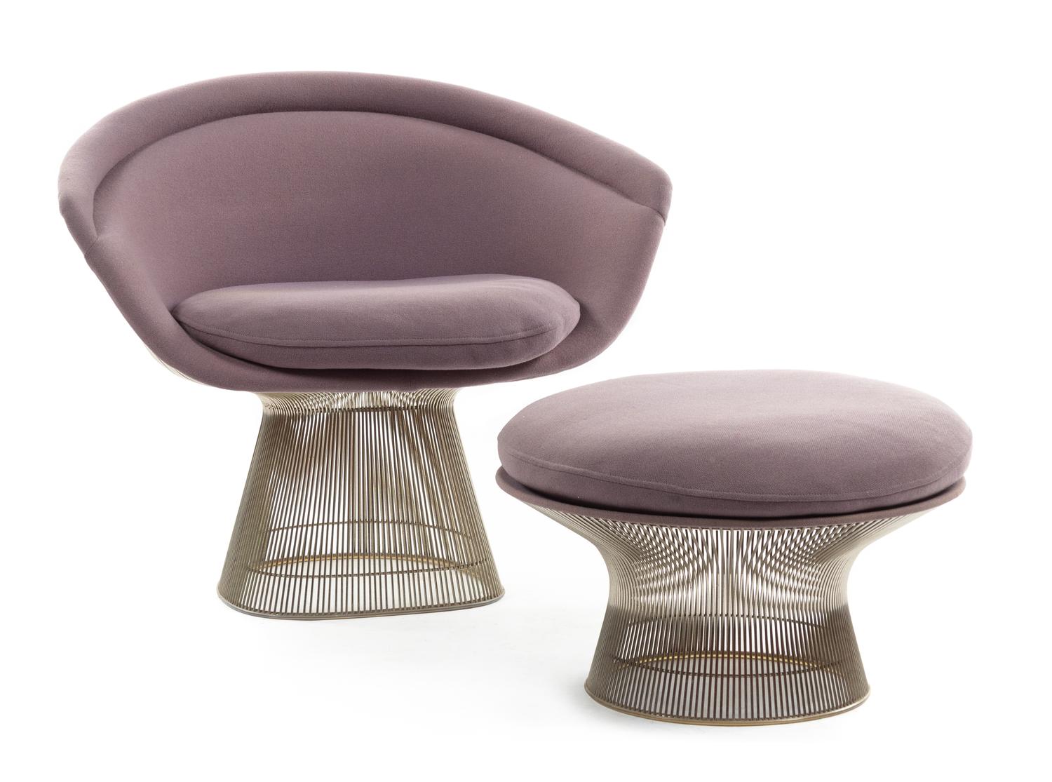 A Lounge Chair and Ottoman, Warren Platner for Knoll Height of chair 30 1/8 x width 36 1/8 x depth 26 1/8 inches.