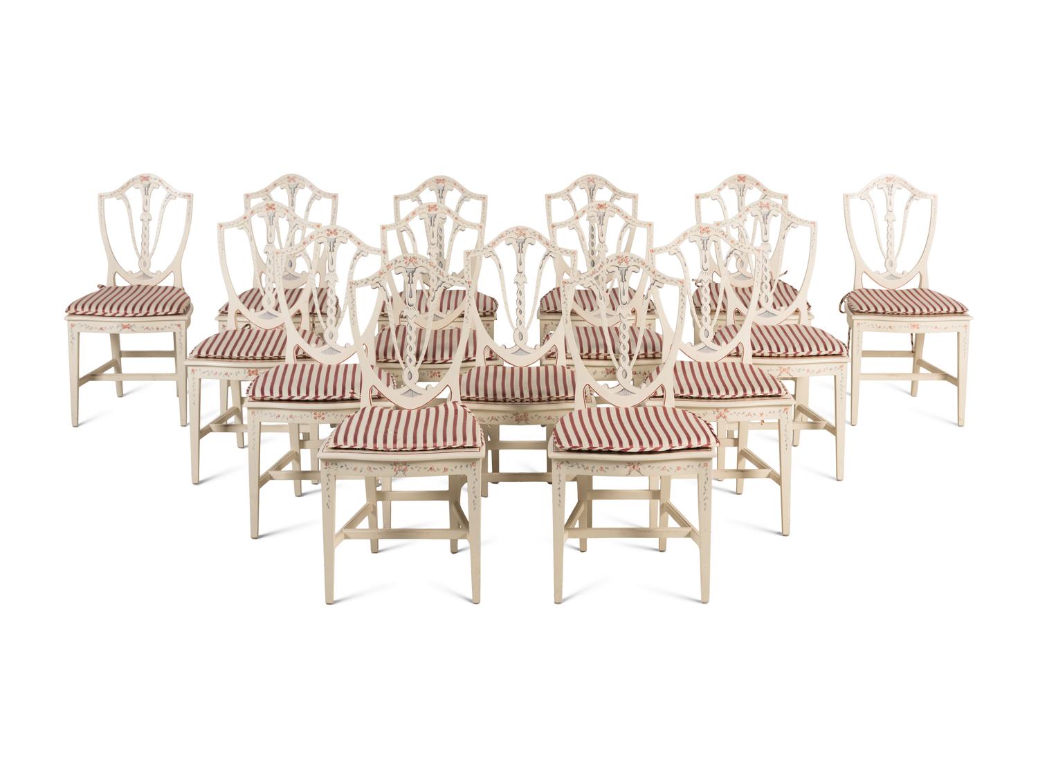 A Set of Thirty Georgian Style Painted Dining Chairs