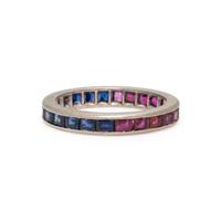 Ruby, Sapphire, and White Gold Eternity Band