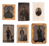 [CIVIL WAR]. 6 tintype portraits of men in uniform, mostly soldiers.