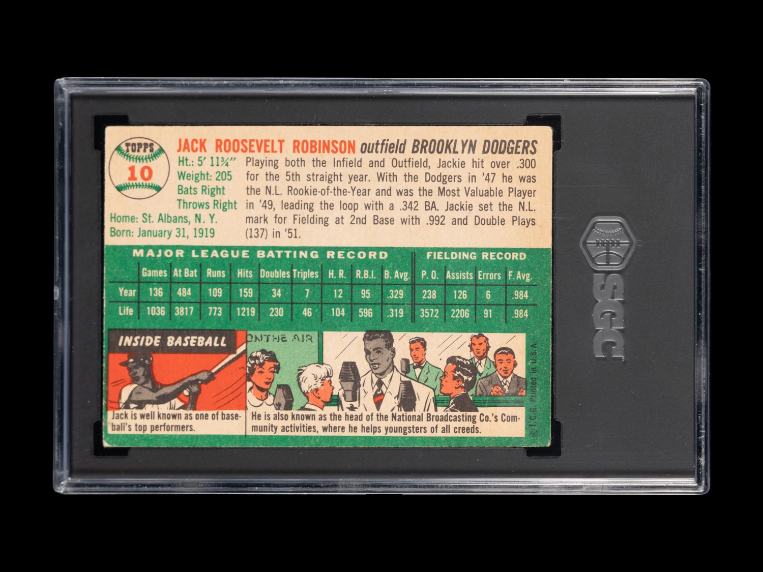 A 1954 Topps Jackie Robinson Baseball Card No. 10 (SGC 4 VG-EX)
