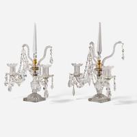 A pair of Georgian style cut-glass and brass two-light girandoles Edward F. Caldwell & Co. (active 1895-1959), New York, NY, early 20th century