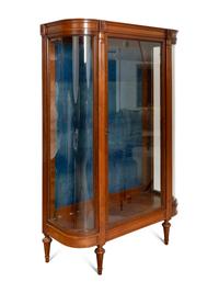 A Louis XVI Style Mahogany Vitrine Cabinet with Rouge Marble Top