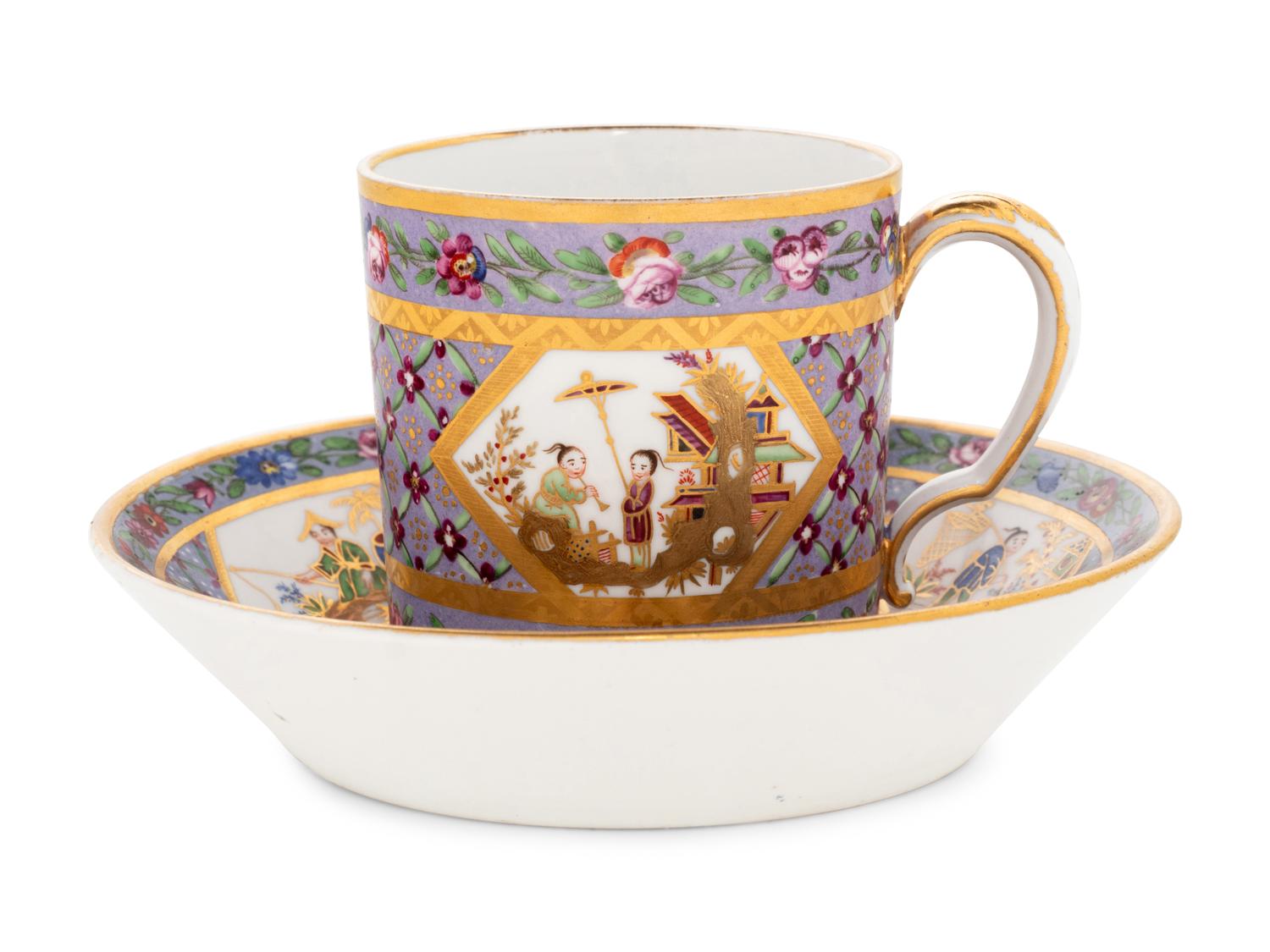 A Sèvres Lavender-Ground Chinoiserie Hard-Paste Porcelain Cup and a Saucer ( Gobelet 'Litron' et une Soucoupe, 1ère Grandeur )