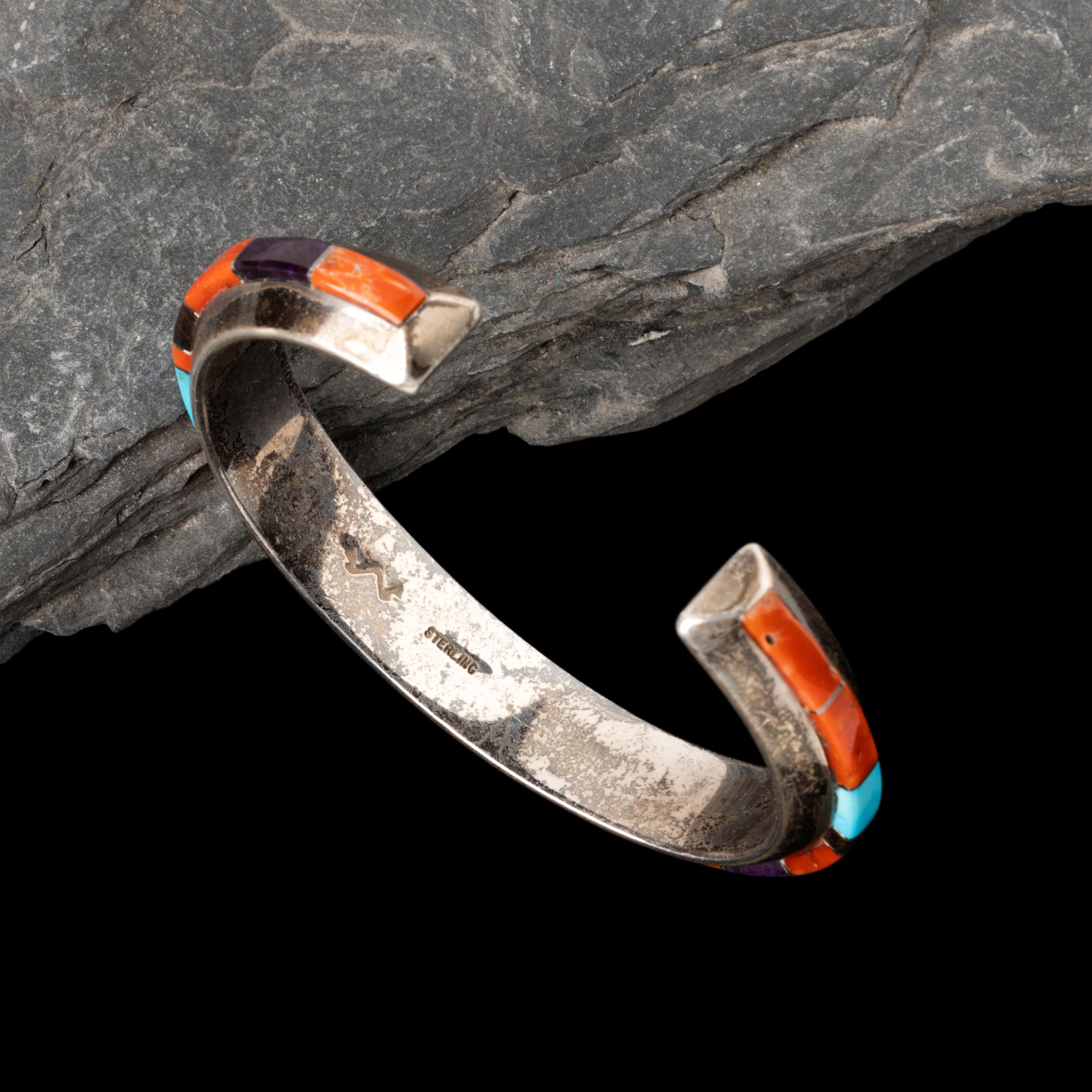 Wes Willie (Diné, b. 1957) — Sterling Silver and Cobblestone Inlay Cuff Bracelet