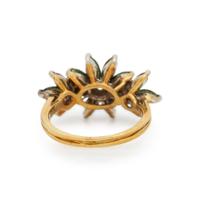 DARK GREEN STONE AND DIAMOND FLOWER RING