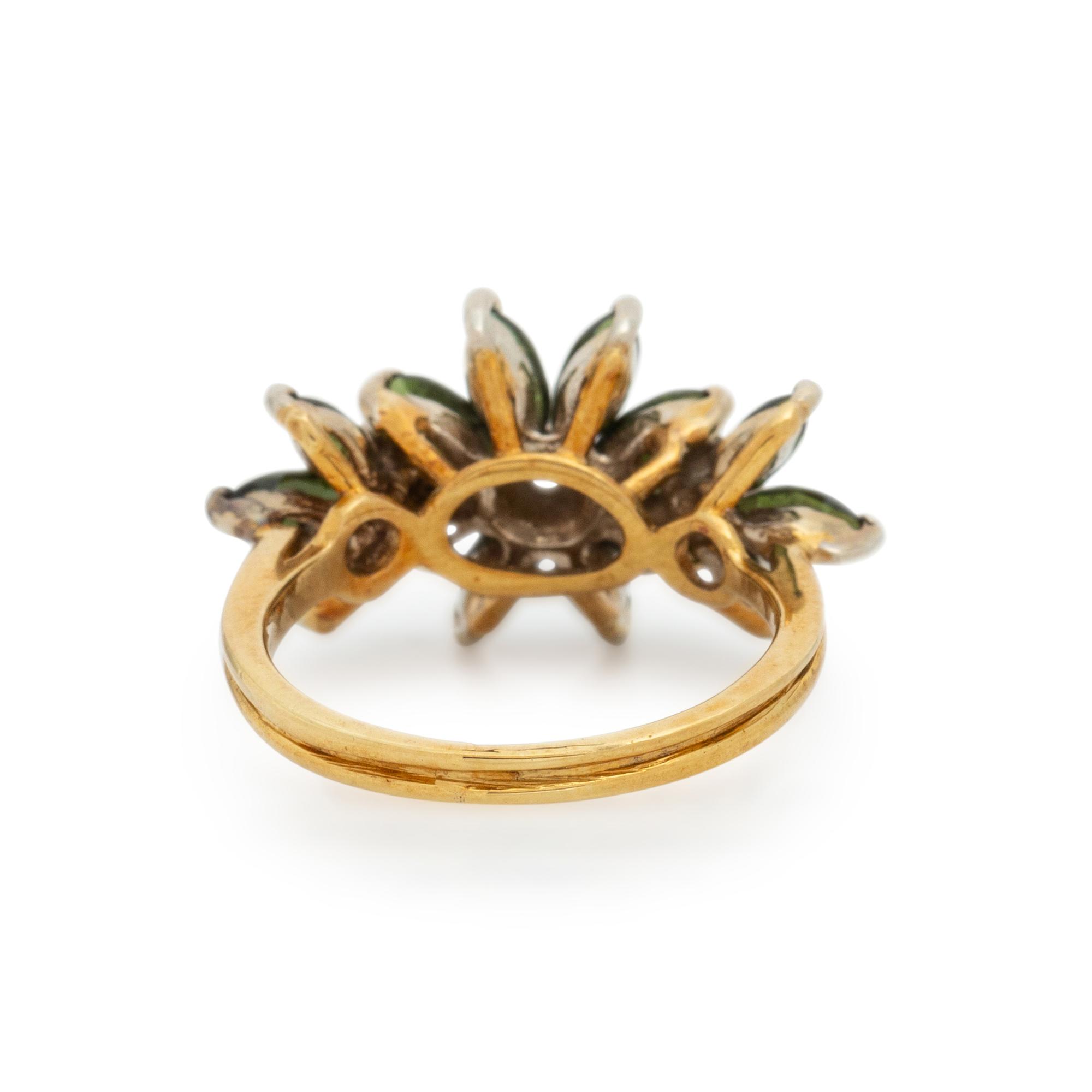 DARK GREEN STONE AND DIAMOND FLOWER RING