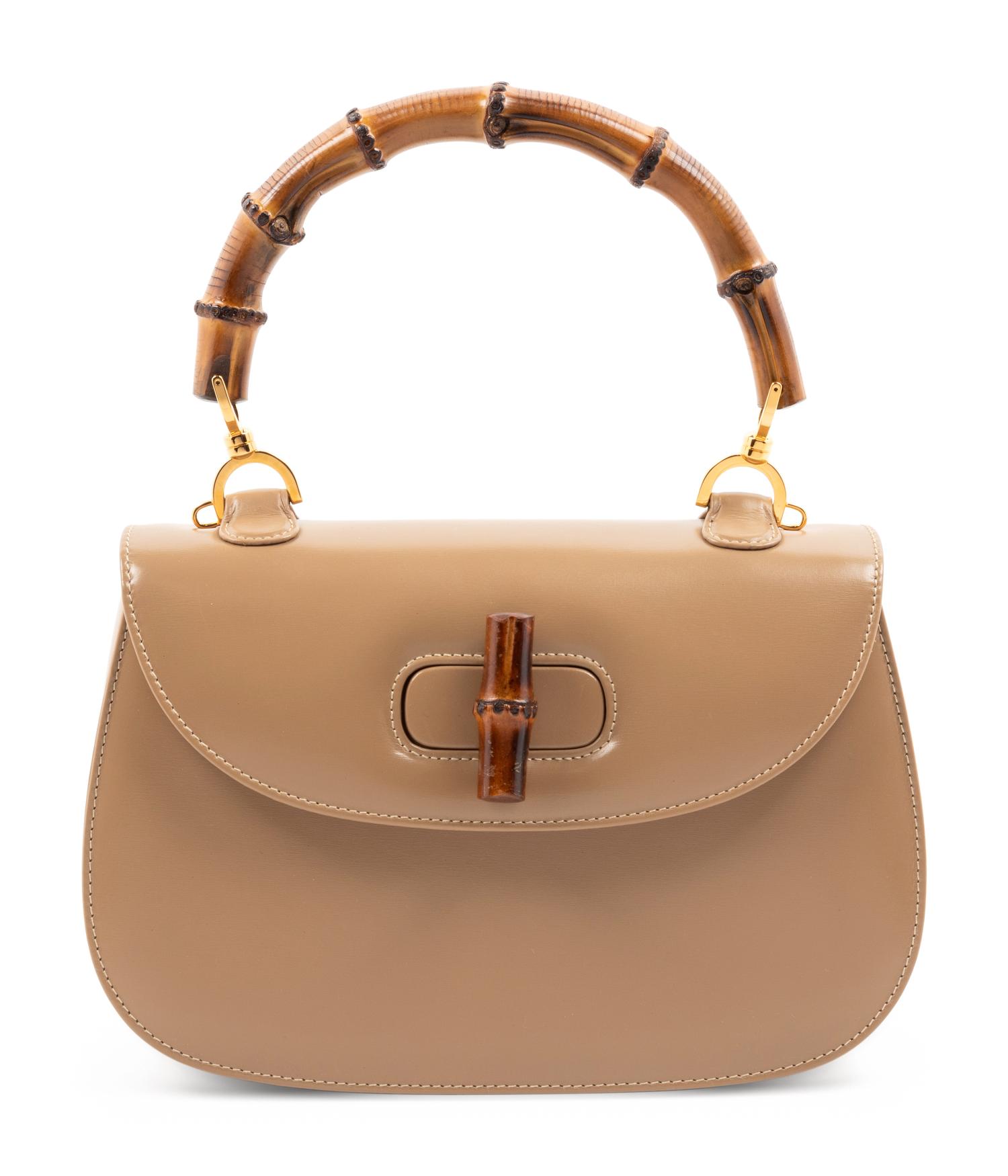 Gucci Beige Leather Handbag with Bamboo Handle