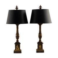 A Pair of French Parcel Gilt Bronze Columnar Lamps