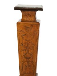 A Pair of Continental Marquetry Marble-Top Pedestals