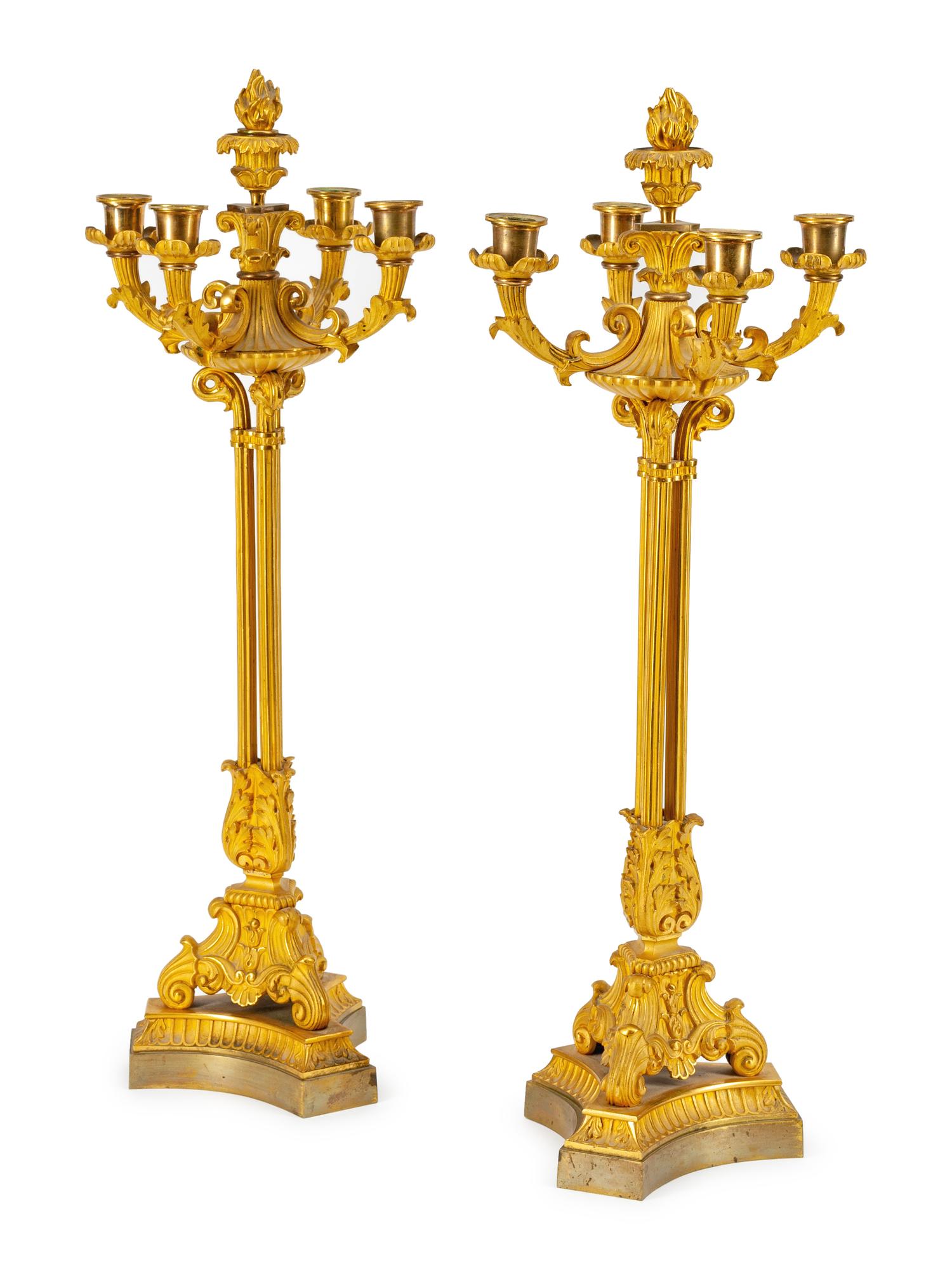 A Pair of Louis Philippe Gilt-Bronze Five-Light Candelabra