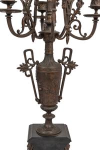 A Pair of French Bronze and Slate Six-Light Candelabra