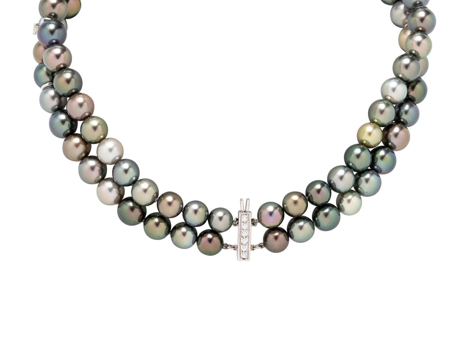 MIKIMOTO, DOUBLE STRAND CULTURED PEARL CHOKER WITH PEARL DROP