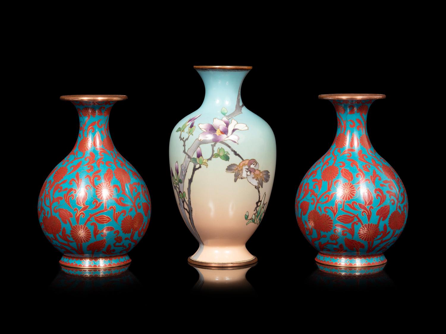 21 Blue Ground Cloisonné Vessels