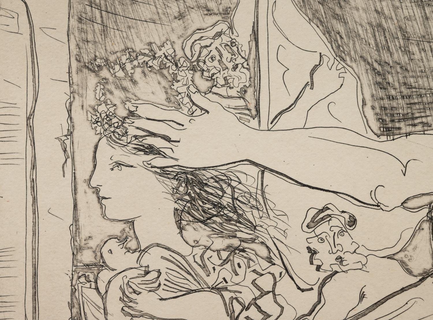 Minotaure aveugle guidé dans la nuit par une petite fille au pigeon (from La Suite Vollard ) 1934 (published 1939)
