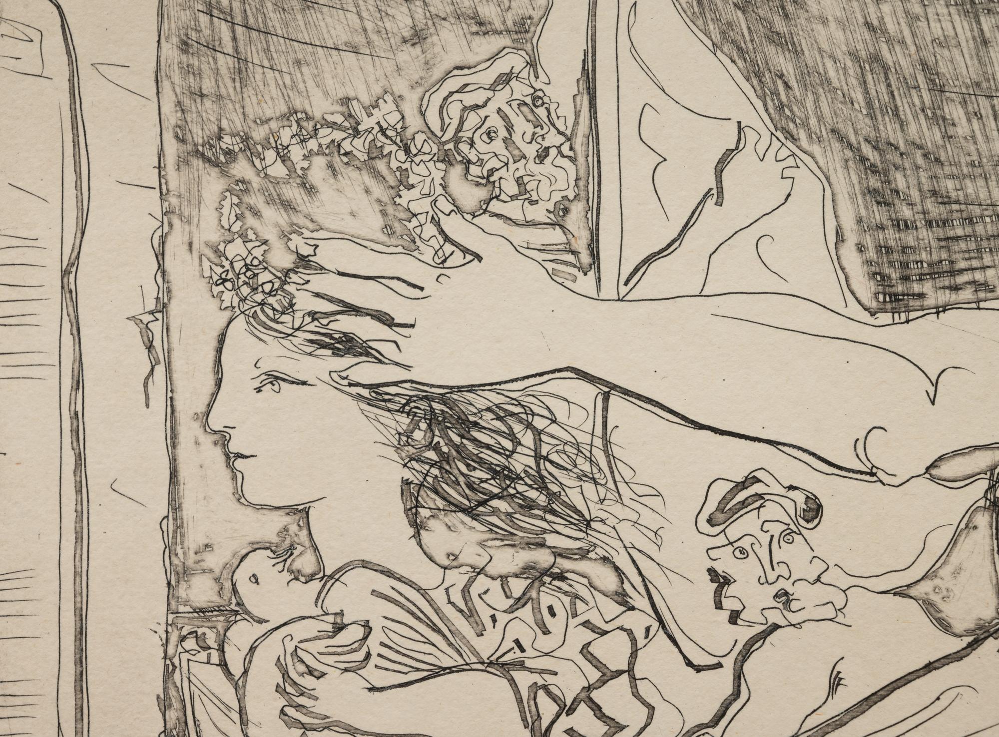 Minotaure aveugle guidé dans la nuit par une petite fille au pigeon (from La Suite Vollard ) 1934 (published 1939)