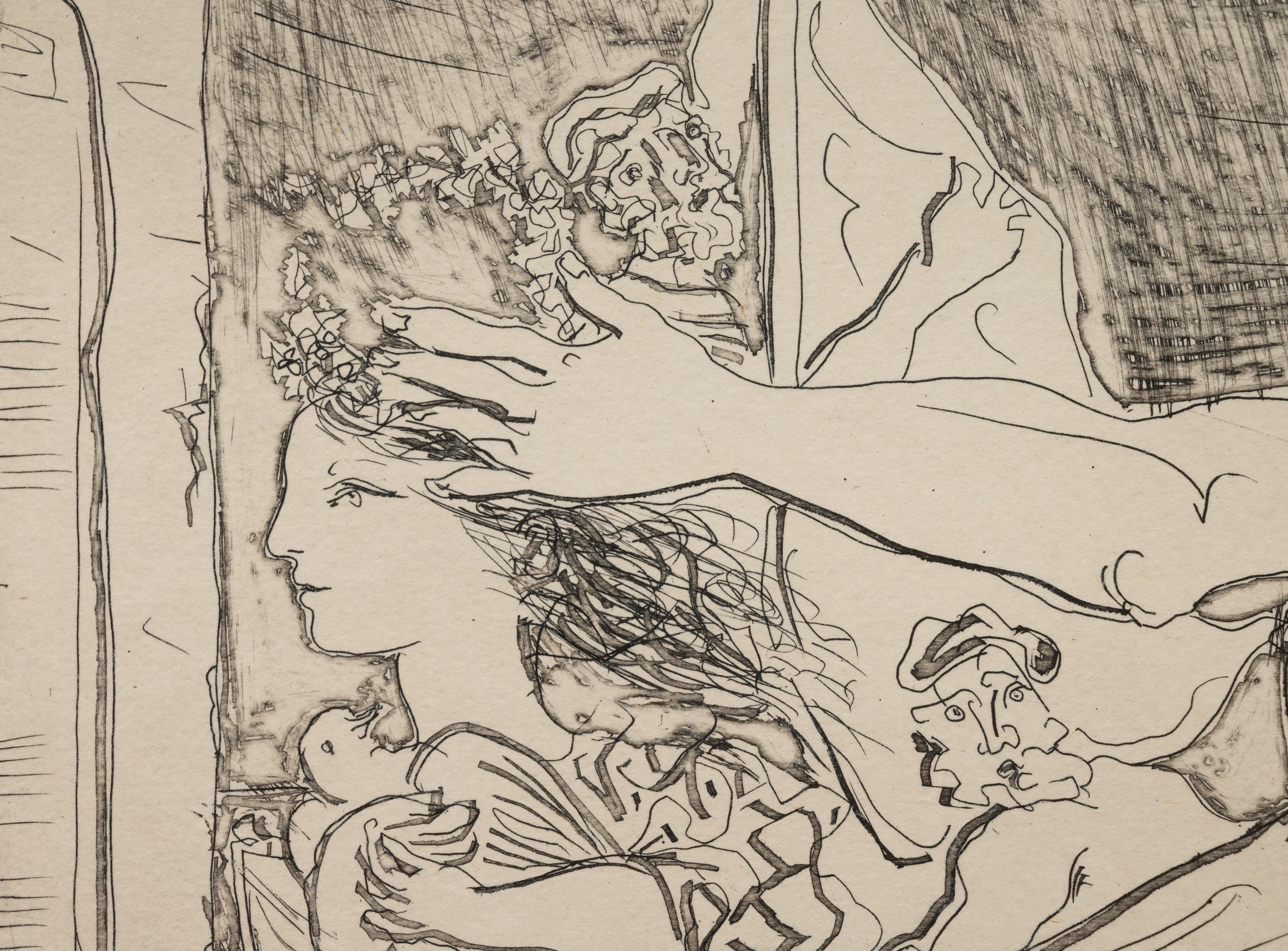 Minotaure aveugle guidé dans la nuit par une petite fille au pigeon (from La Suite Vollard ) 1934 (published 1939)