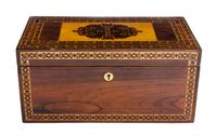 A Victorian Tunbridge Inlaid Rosewood Tea Caddy, Width 12 inches.