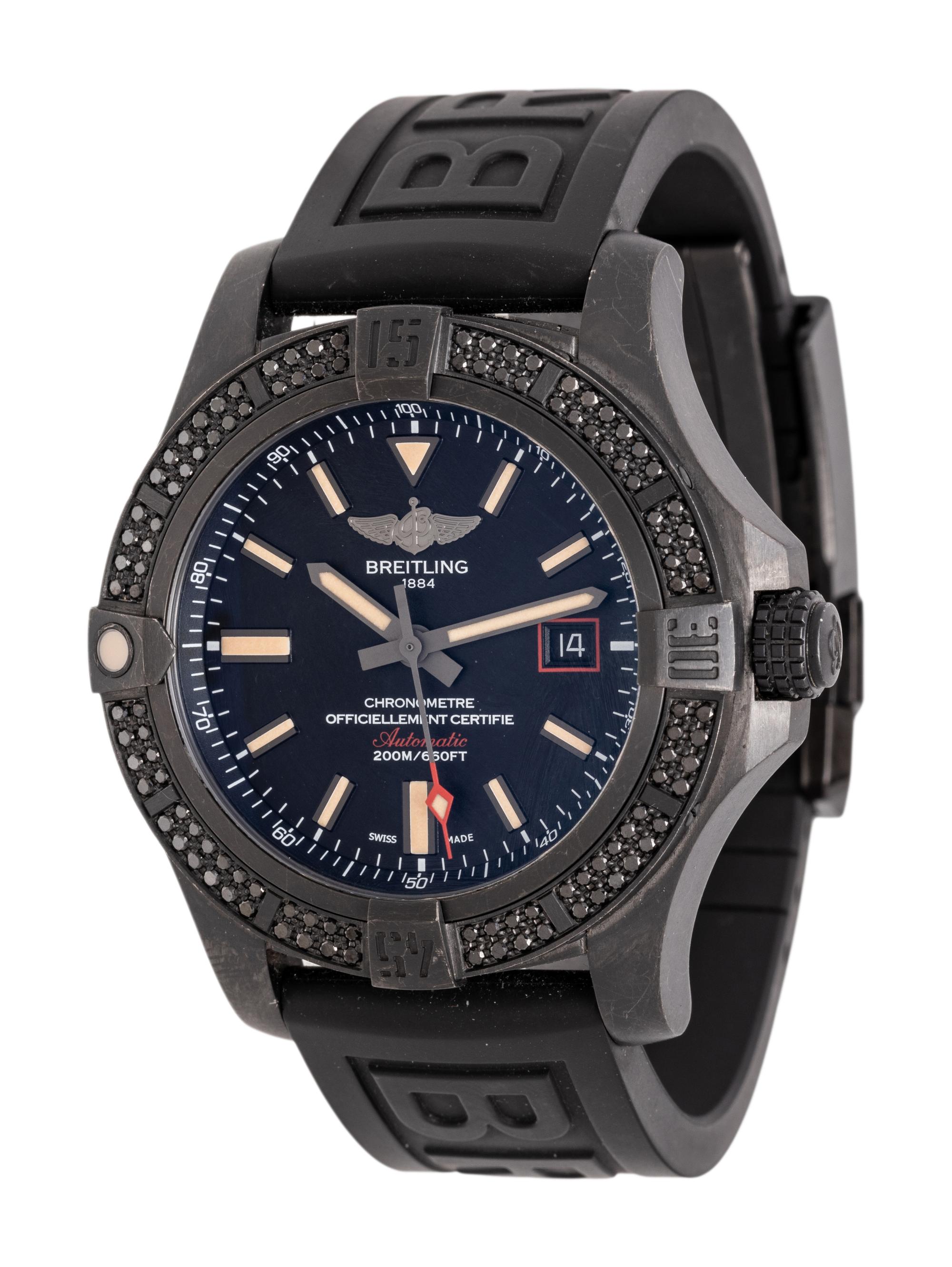 BREITLING, REF. V17311AT/BD74 STAINLESS STEEL AND BLACK DIAMOND 'AVENGER BLACKBIRD 44' DATE WATCH, BOX & PAPERS