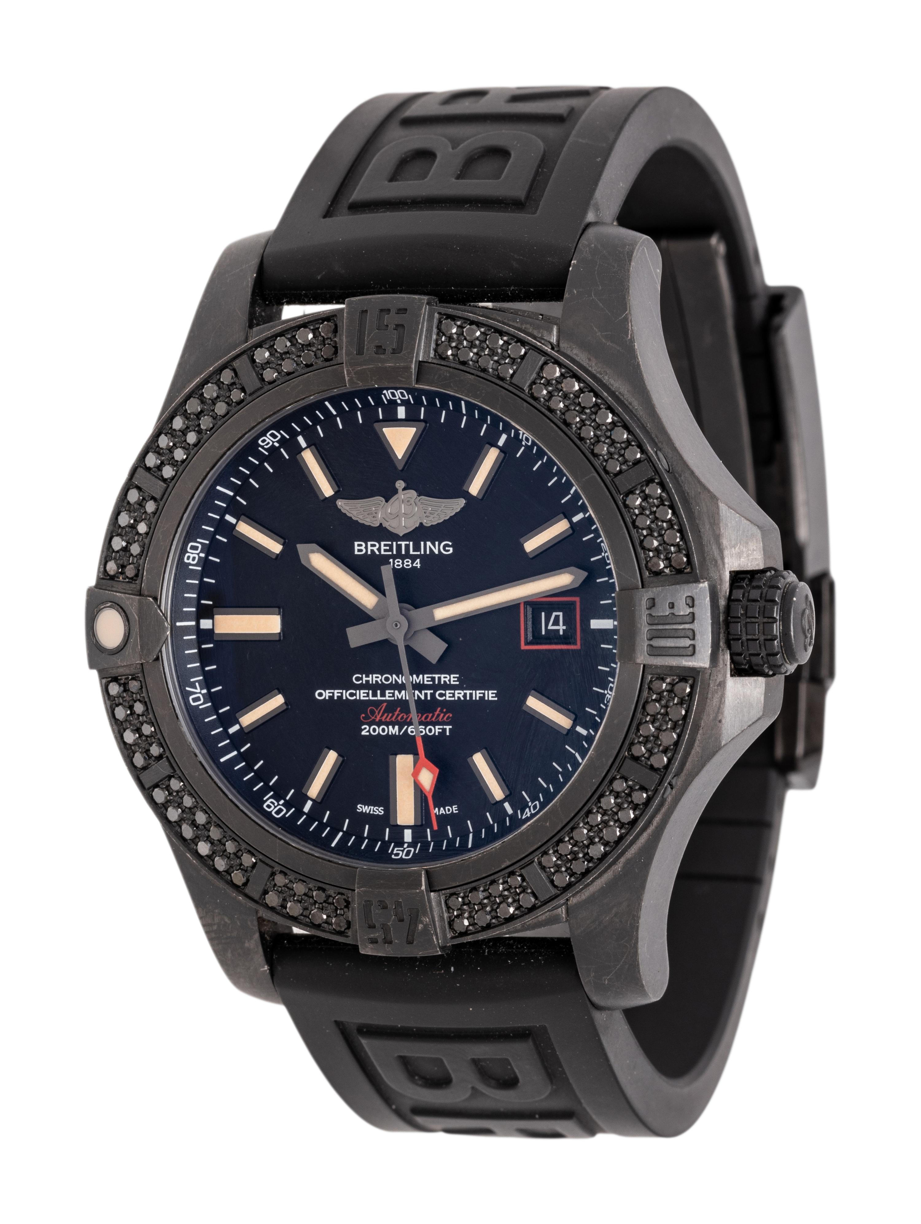 BREITLING, REF. V17311AT/BD74 STAINLESS STEEL AND BLACK DIAMOND 'AVENGER BLACKBIRD 44' DATE WATCH, BOX & PAPERS