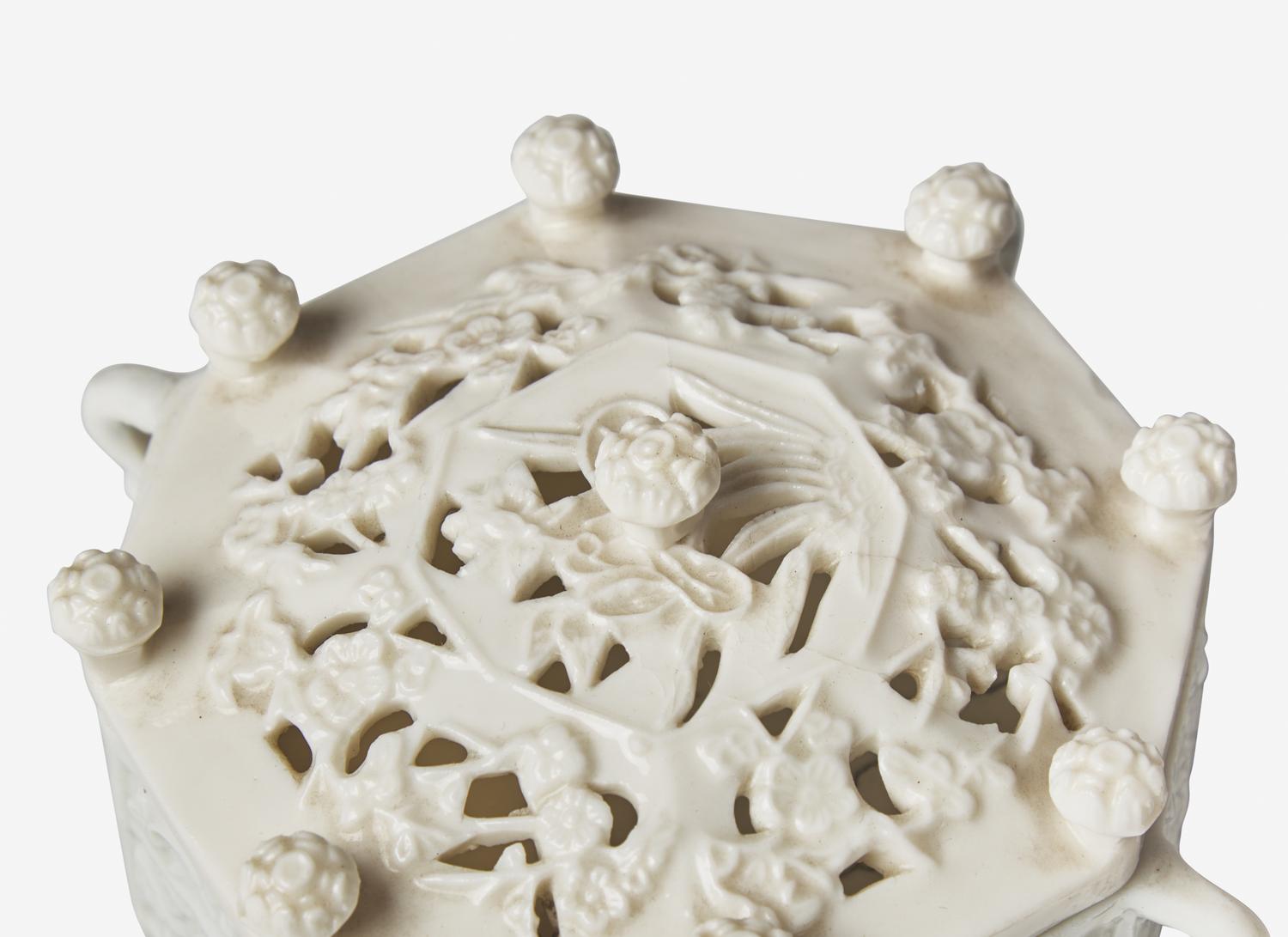 A Pair of Chinese Dehua Porcelain "Marco Polo" Covered Censers