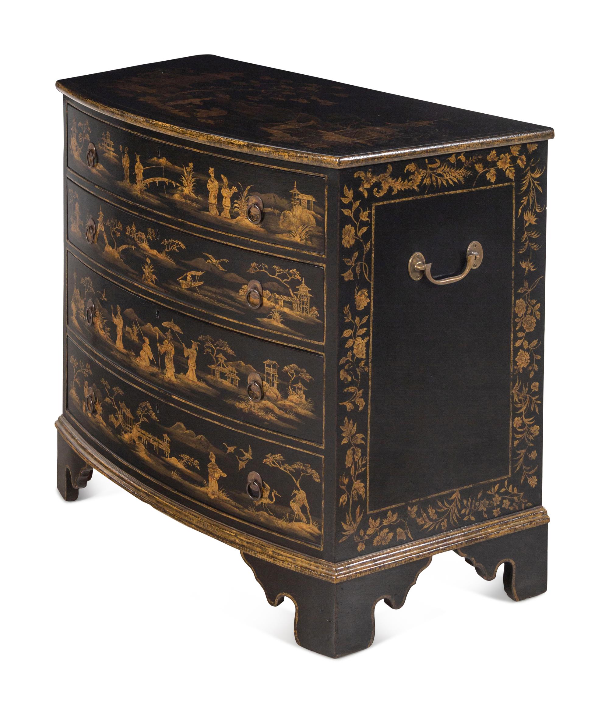A Georgian Style Black Japanned Chest of Drawers