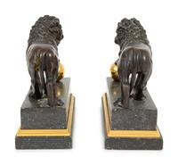 A Pair of Continental Patinated and Gilt Bronze Medici Lions